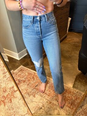 Levi's Light Blue High-Rise Straight Jeans with Heart Patch